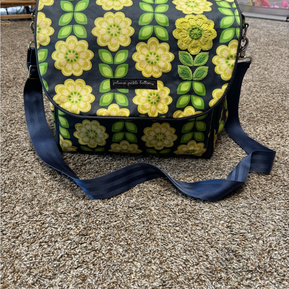 Petunia Pickle Bottom Floral Baby Bag in Yellow and Green